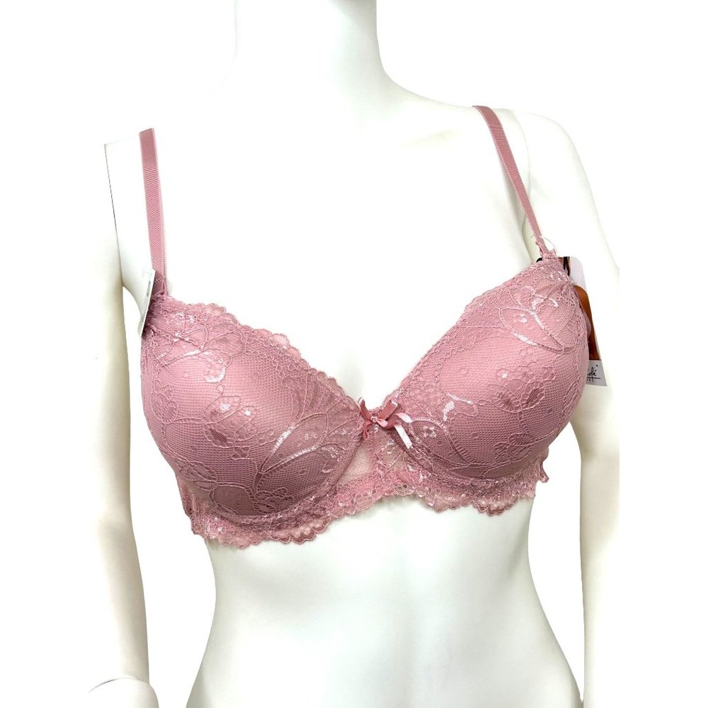 Rene Rofe Pink Push-Up Bra 36C Padded Cups Lace Overlay Adjustable,  Ribbon Bow